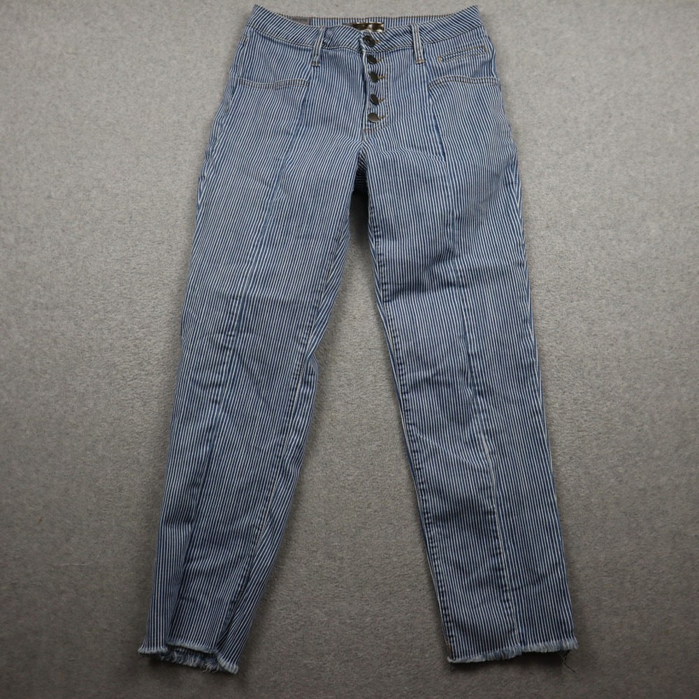 KUT from the Kloth Pants Womens 8 Hickory Stripe Blue White High Rise Button Fly